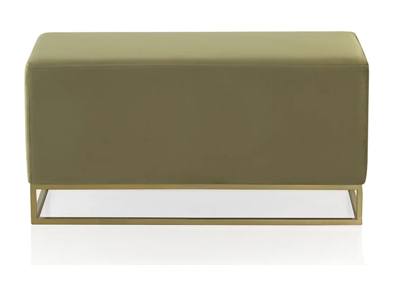 Banquette rembourrée en velours vert avec base dorée