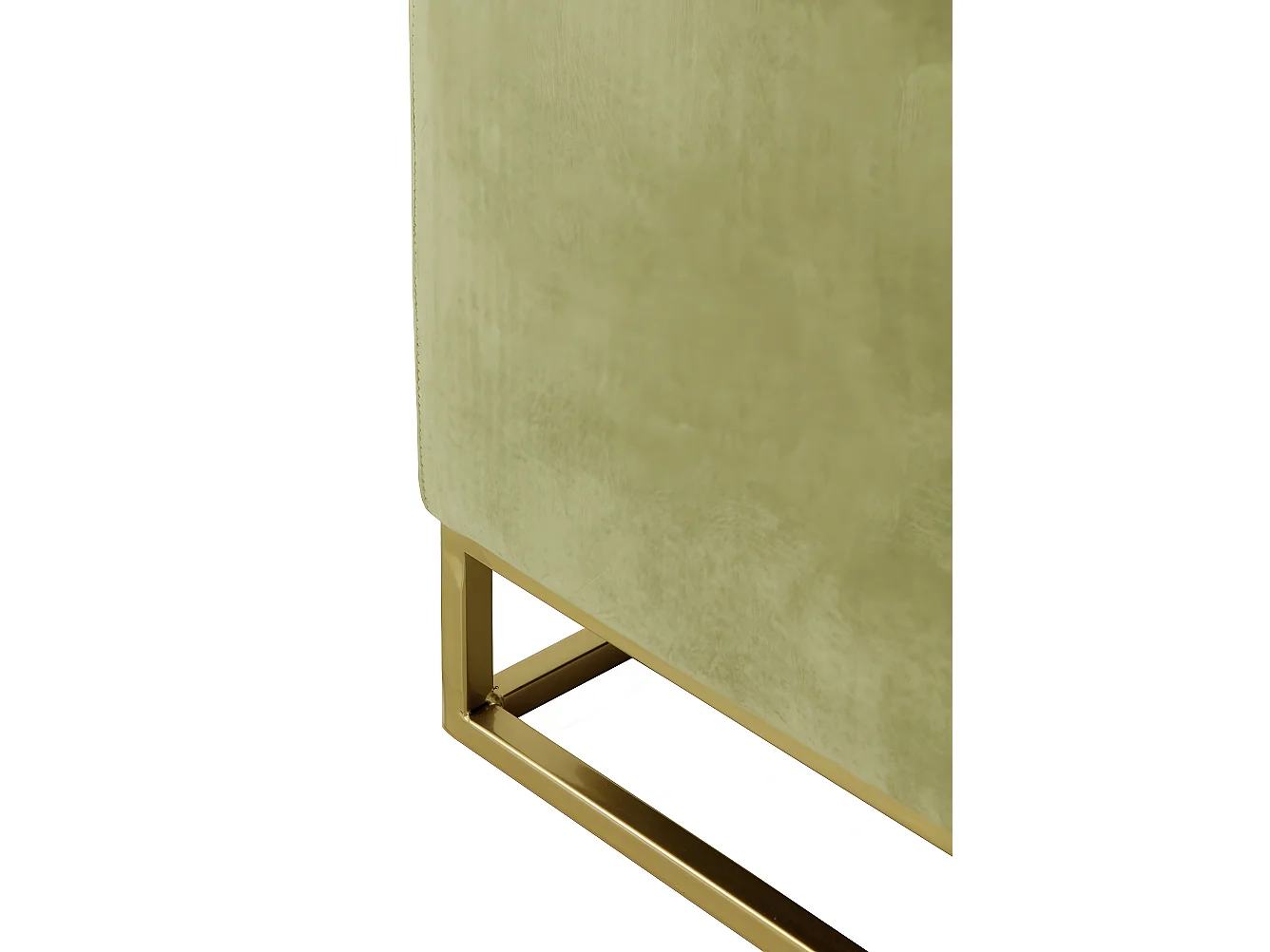 Banqueta tapizada con tejido aterciopelado verde con base dorada