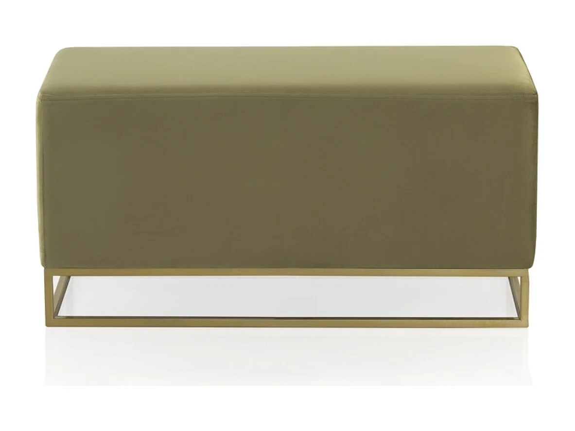 Banco estofado em tecido de veludo verde com base dourada