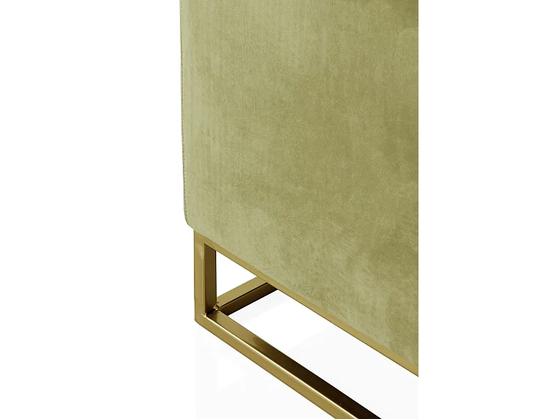 Banco estofado em tecido de veludo verde com base dourada
