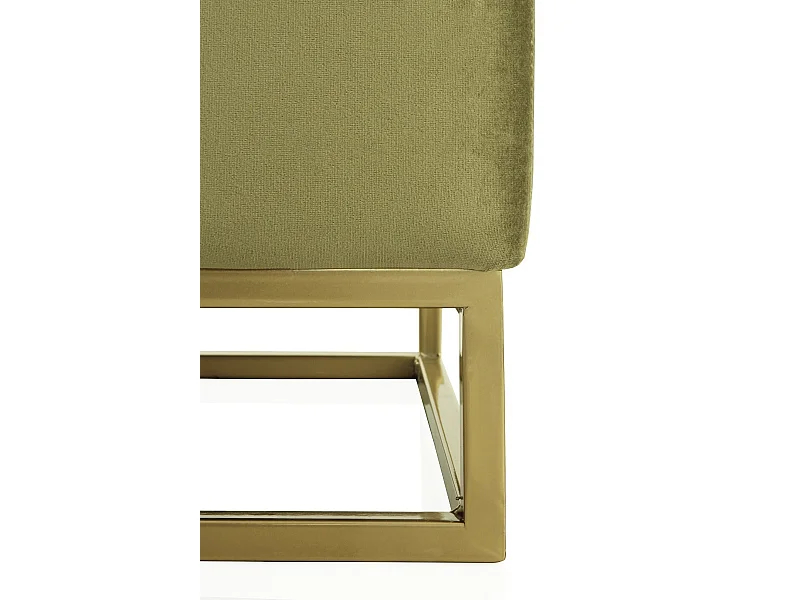 Banco estofado em tecido de veludo verde com base dourada