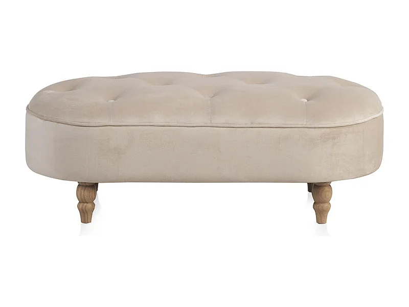 Banquette rembourrée en velours beige avec pieds en bois