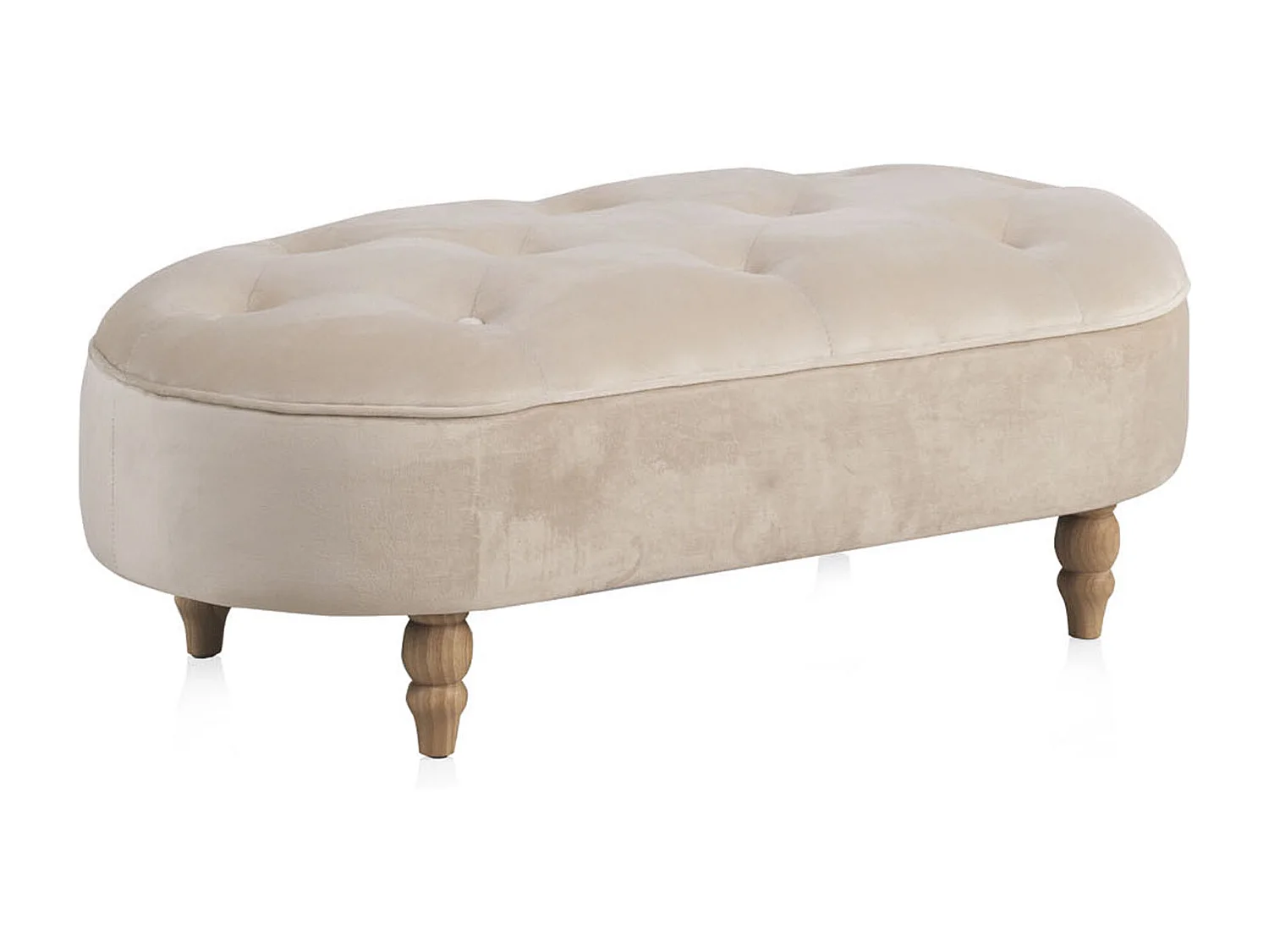 Tabouret tapissé en tissu velours beige et pieds en bois