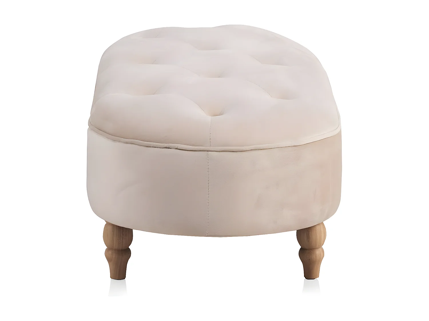 Tabouret tapissé en tissu velours beige et pieds en bois