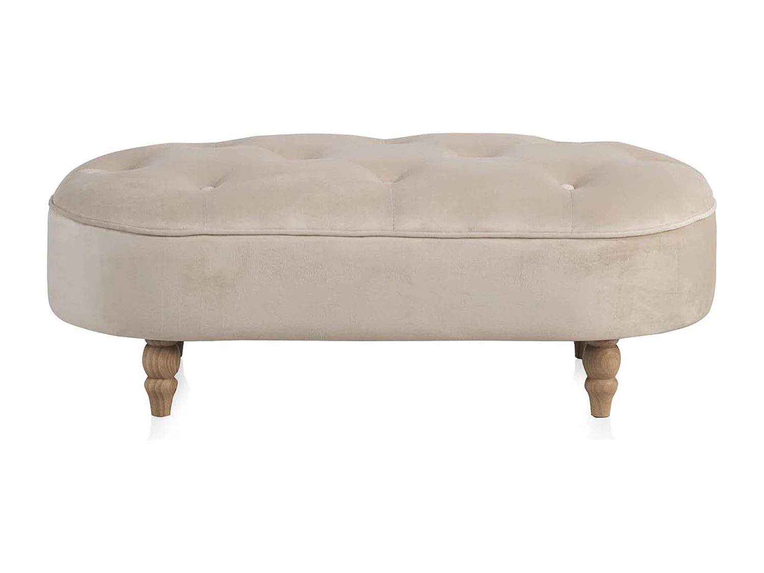 Banquette rembourrée en velours beige avec pieds en bois
