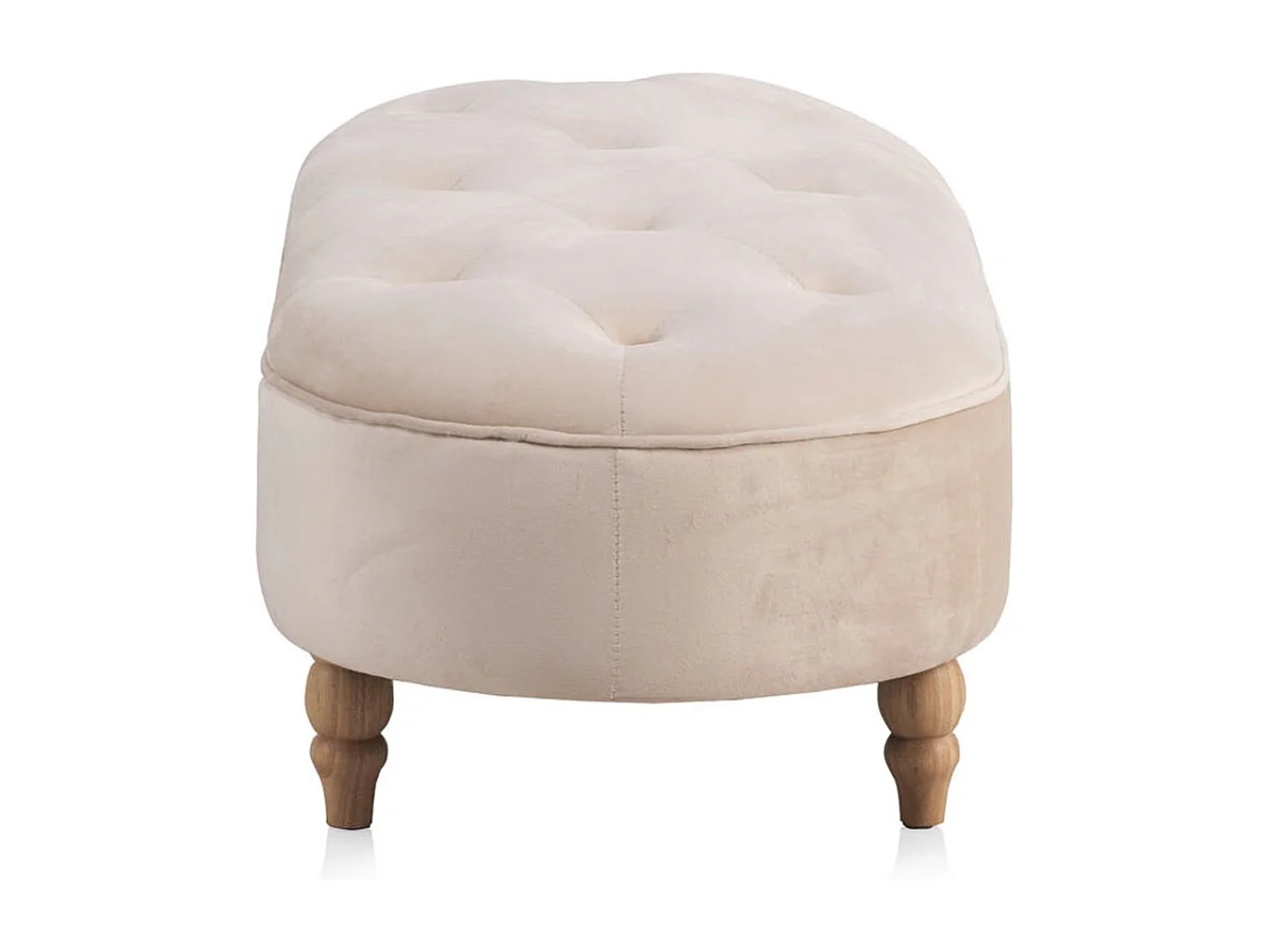 Banquette rembourrée en velours beige avec pieds en bois