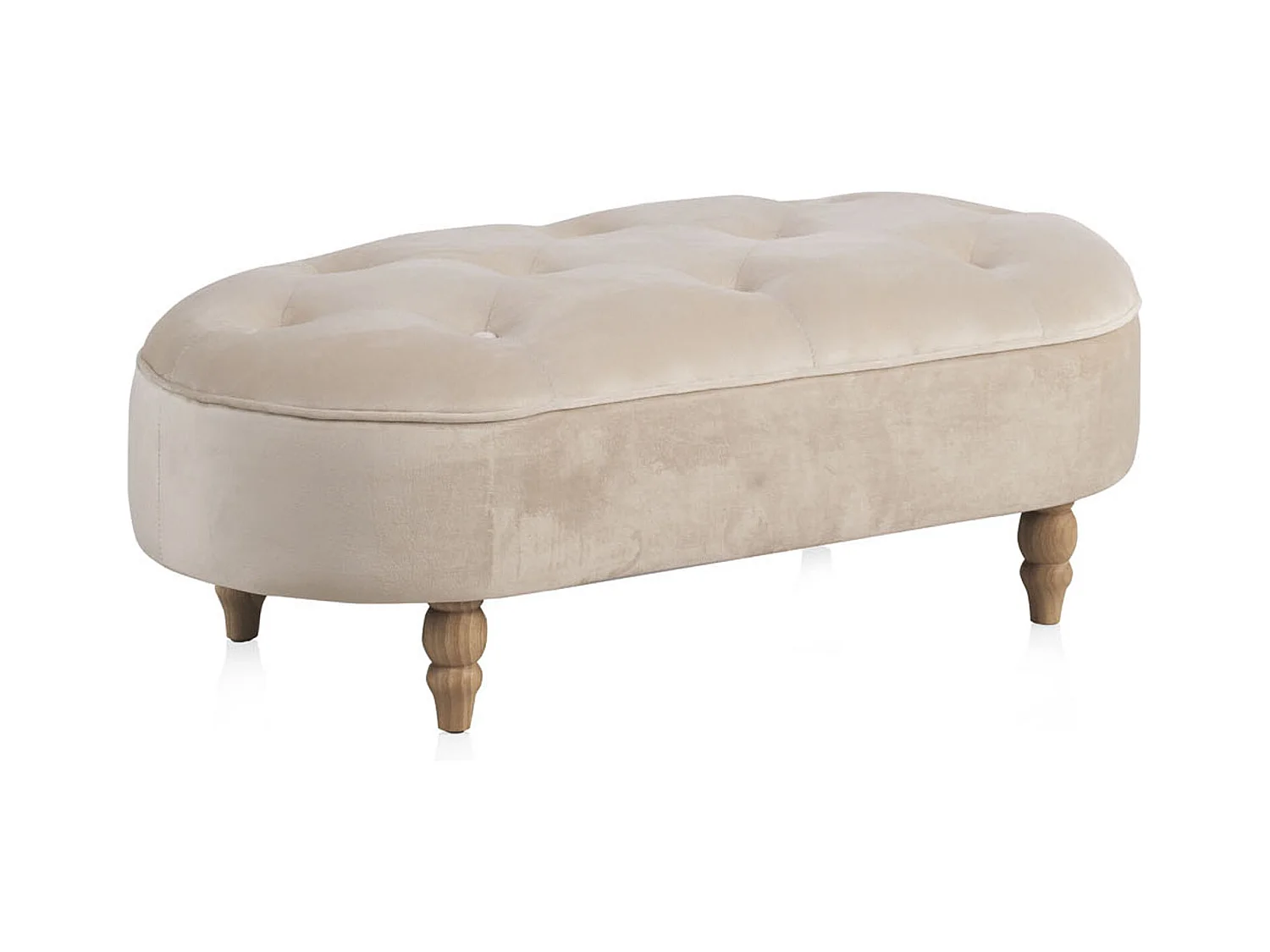 Tabouret tapissé en tissu velours beige et pieds en bois
