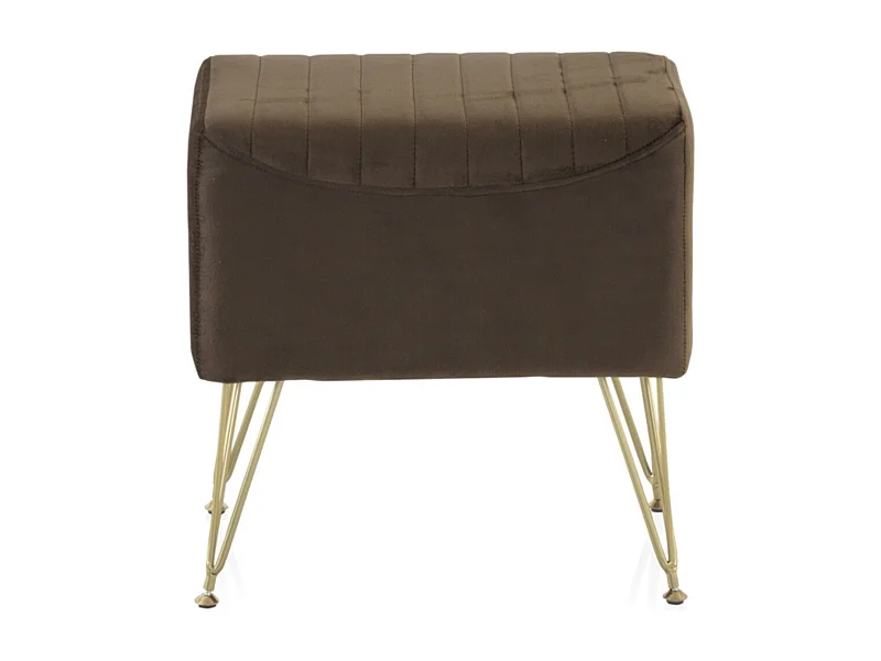 Banco estofado em tecido de veludo castanho com pernas douradas
