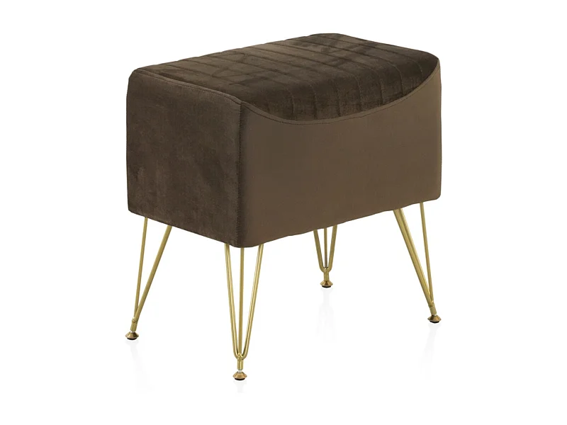 Banco estofado em tecido de veludo castanho com pernas douradas