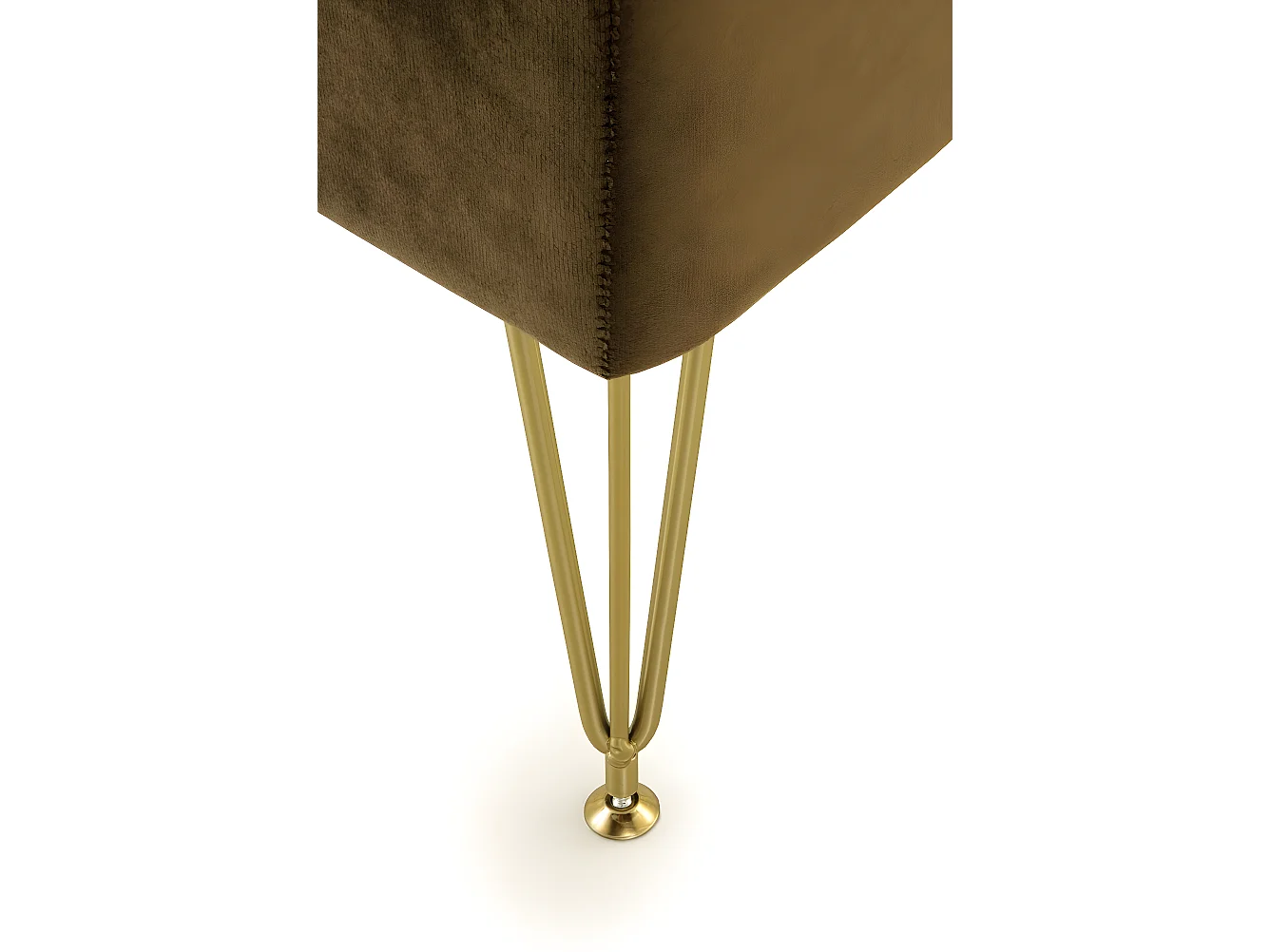 Banqueta tapizada con tejido aterciopelado marron con patas doradas