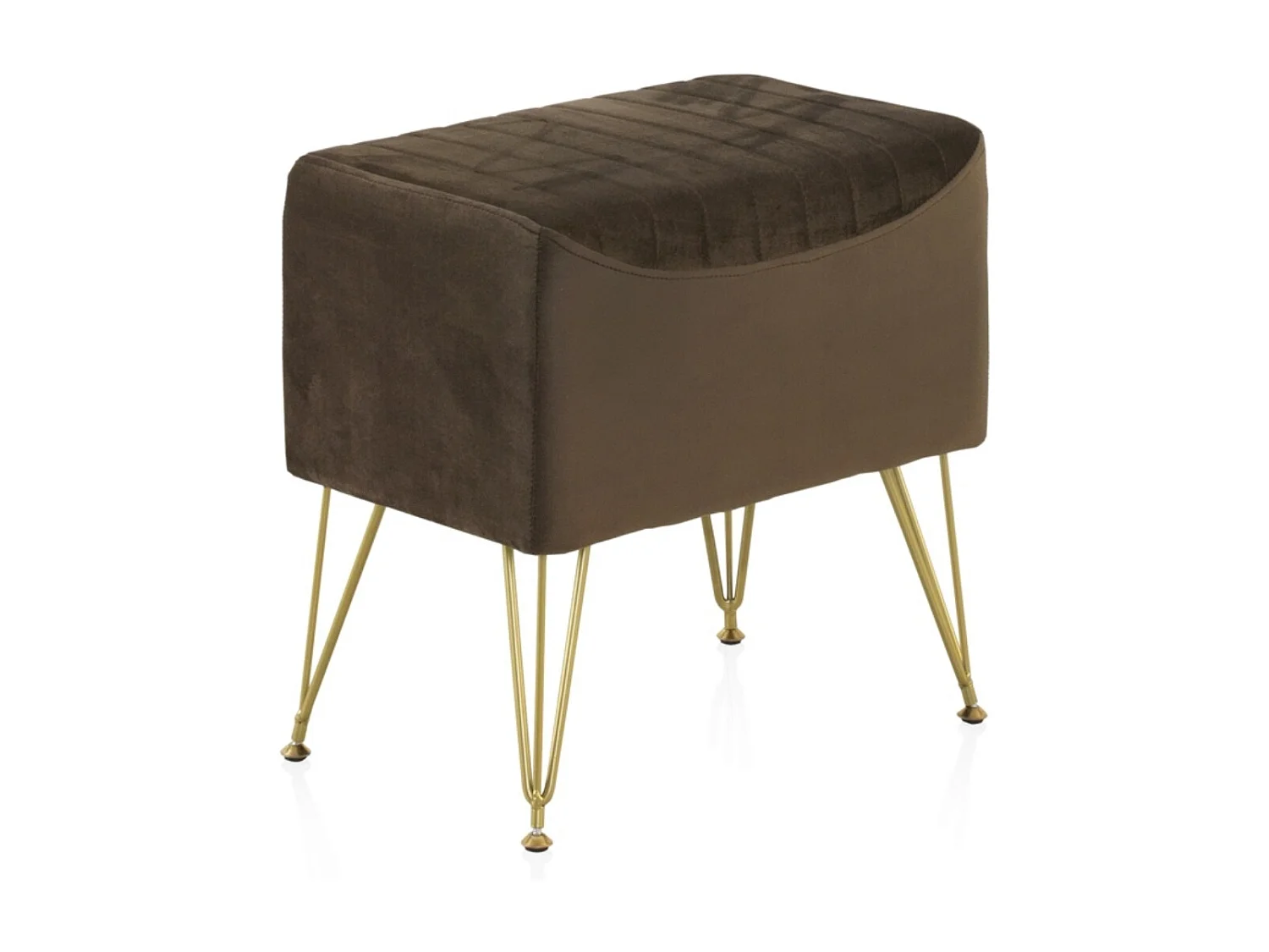 Banquette rembourrée en velours marron avec pieds dorés