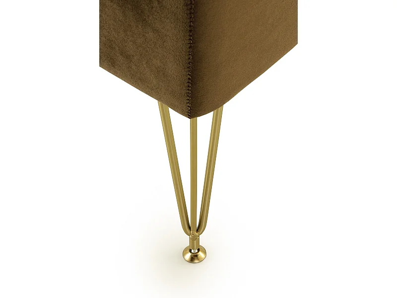 Banquette rembourrée en velours marron avec pieds dorés