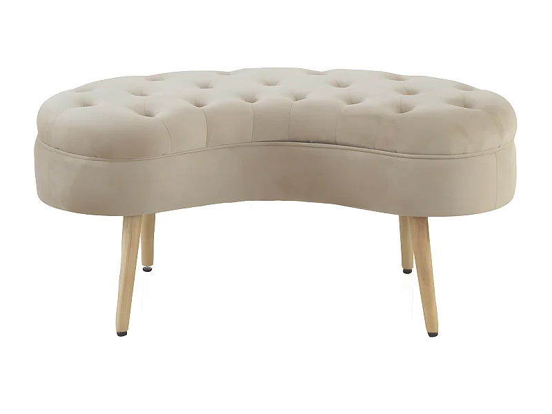 Banqueta-baul tapizada con tejido aterciopelado beig con patas de madera