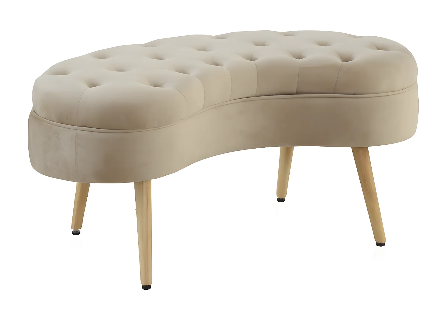 Sgabello imbottito in velluto beige con gambe in legno