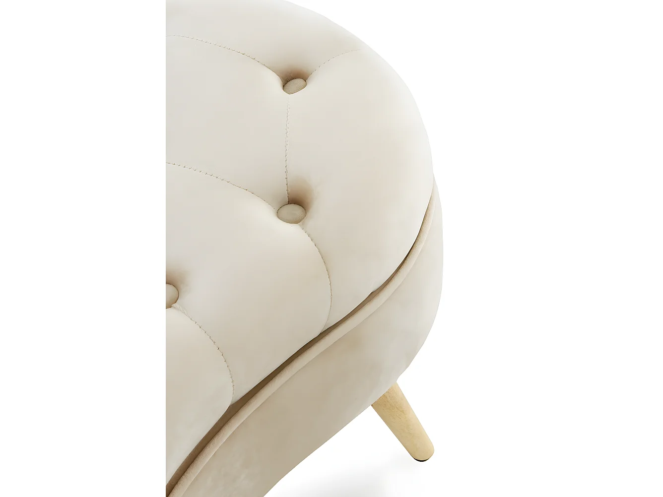 Sgabello imbottito in velluto beige con gambe in legno