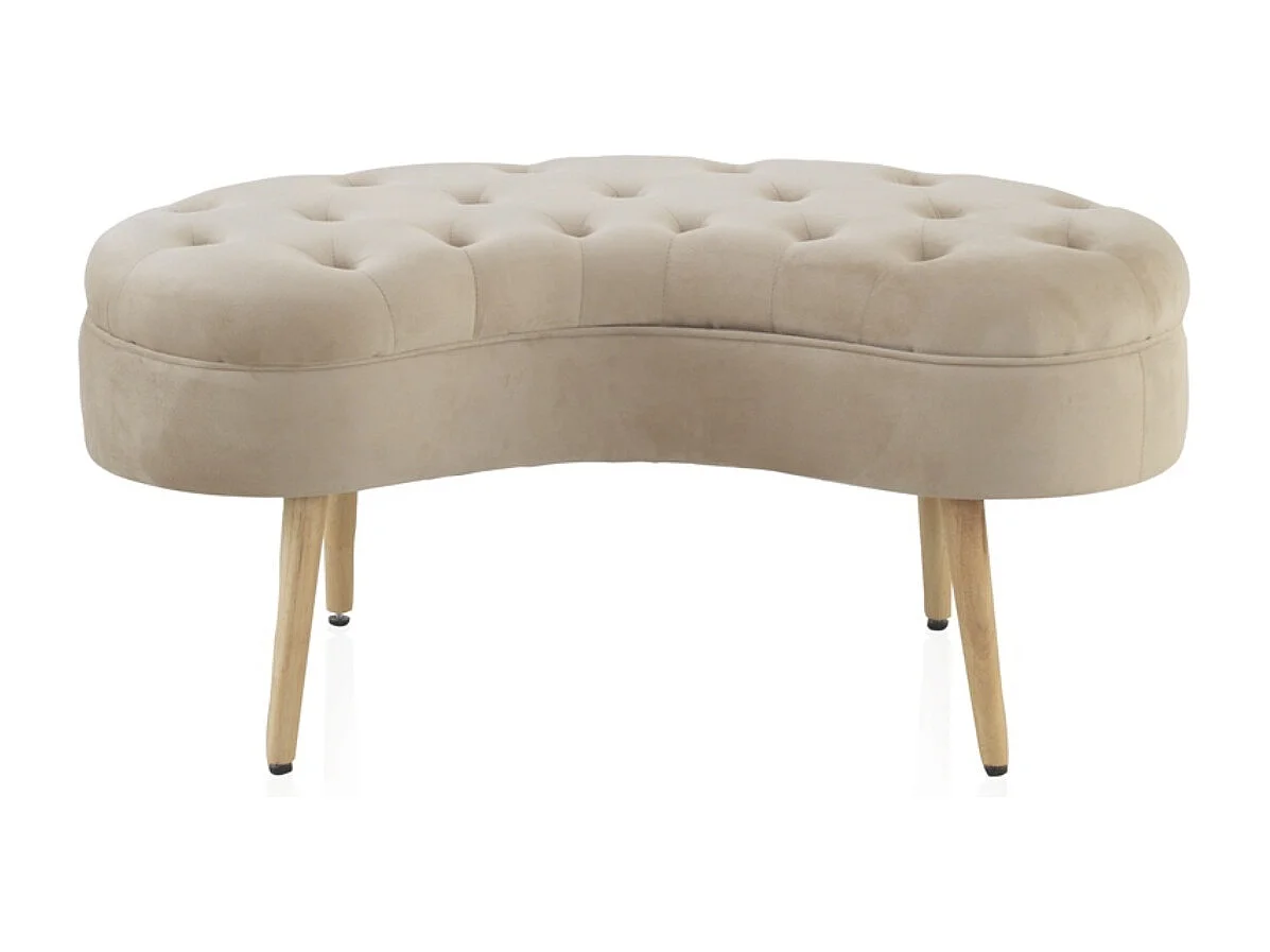 Banquette-coffre rembourrée en velours beige avec pieds en bois