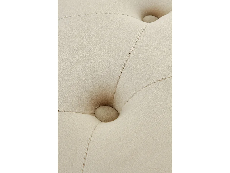 Banquette-coffre rembourrée en velours beige avec pieds en bois