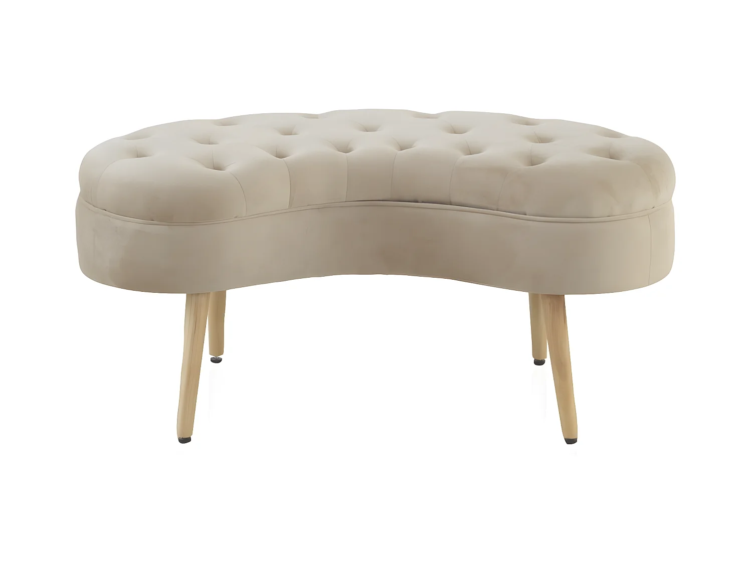 Banc tapissé en tissu velouté beige avec pieds en bois