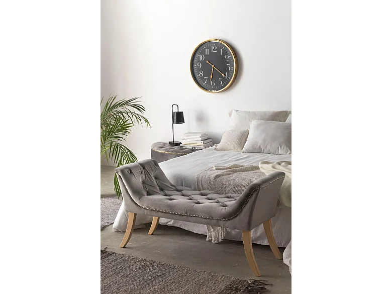 Banquette rembourrée en velours gris avec pieds en bois