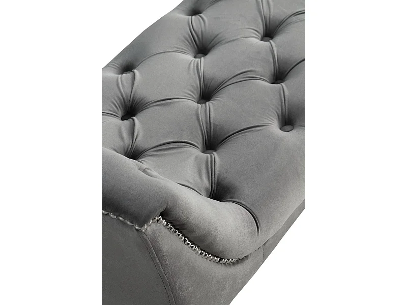 Banquette rembourrée en velours gris avec pieds en bois