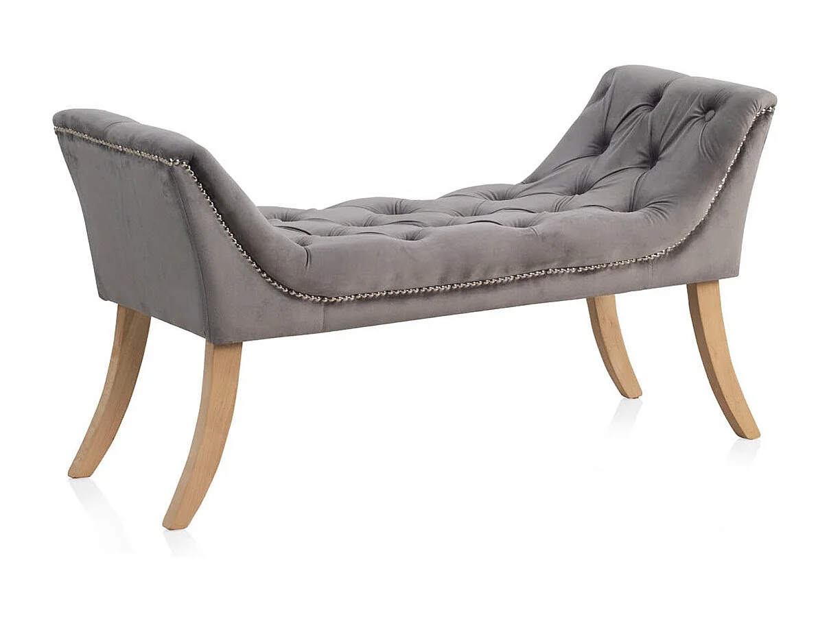 Banquette rembourrée en velours gris avec pieds en bois