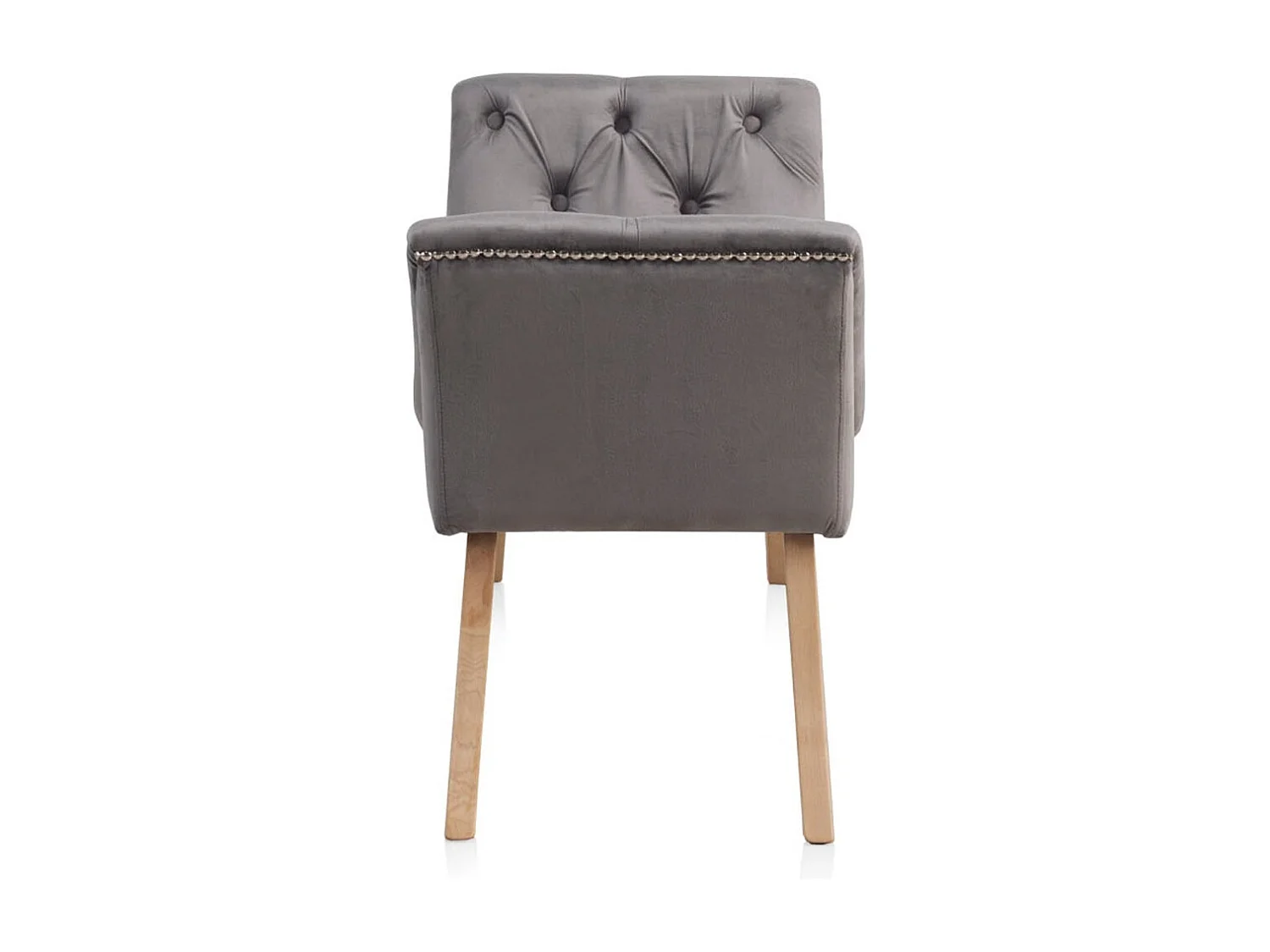 Banquette rembourrée en velours gris avec pieds en bois