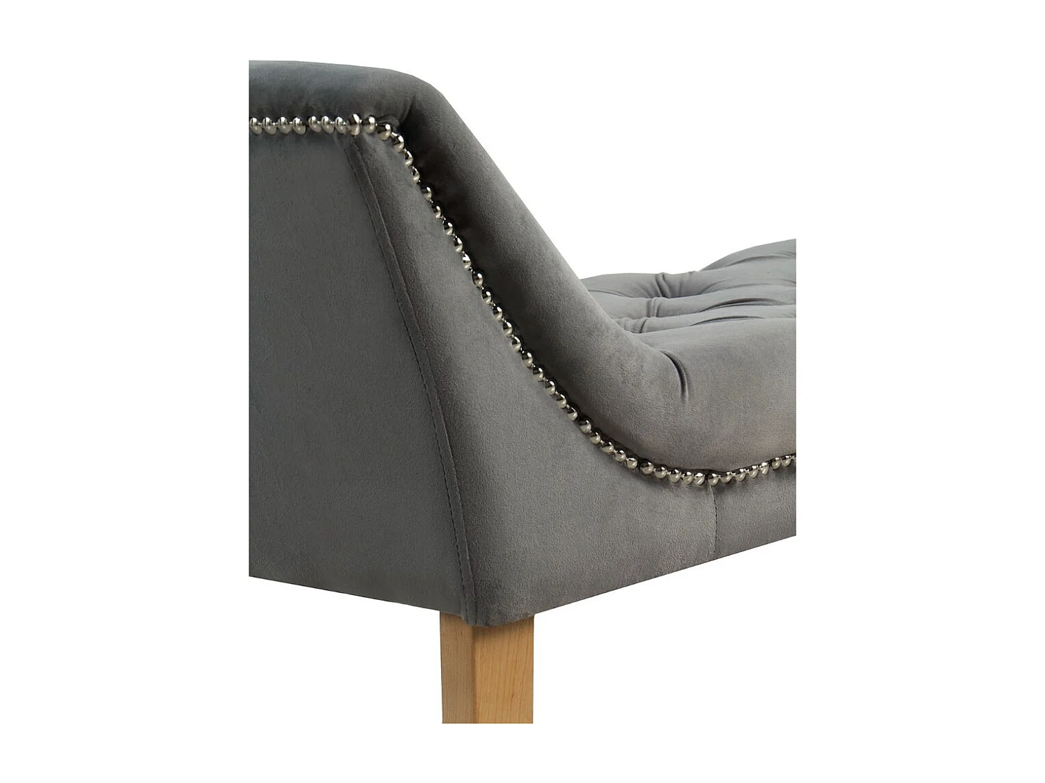 Banquette rembourrée en velours gris avec pieds en bois