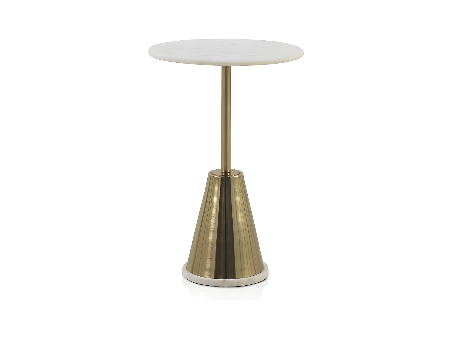 Beistelltisch mit goldenem Metallsockel und weißer Marmorplatte