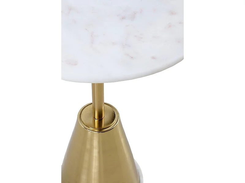 Table d'appoint avec piètement en métal doré et plateau en marbre blanc