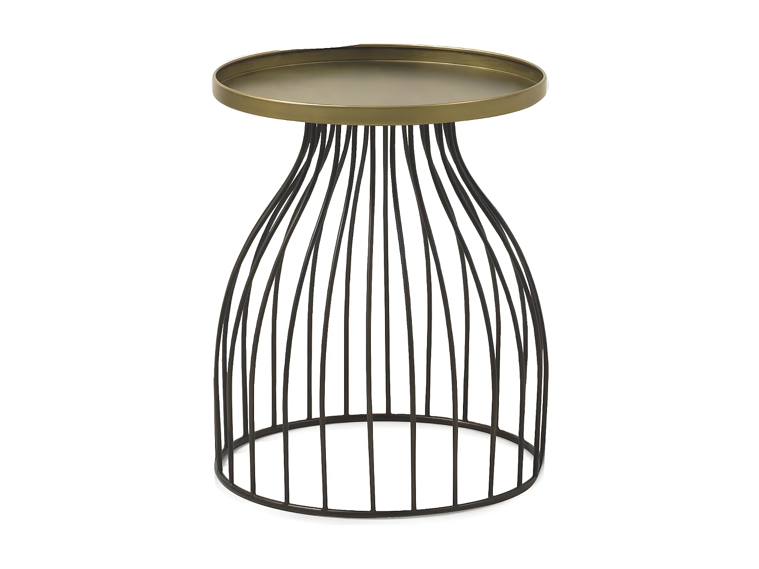 Mesa de apoio em metal preto e tampo dourado