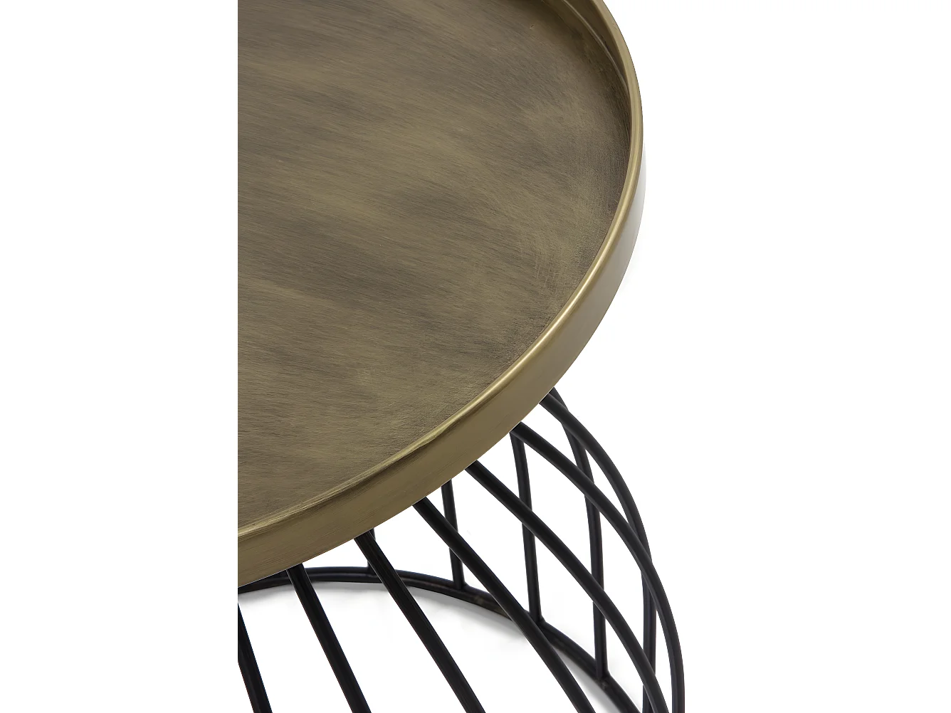 Mesa de apoio em metal preto e tampo dourado