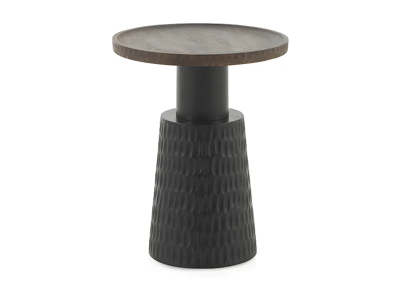 Mesa auxiliar con base y sobre de madera en color nogal