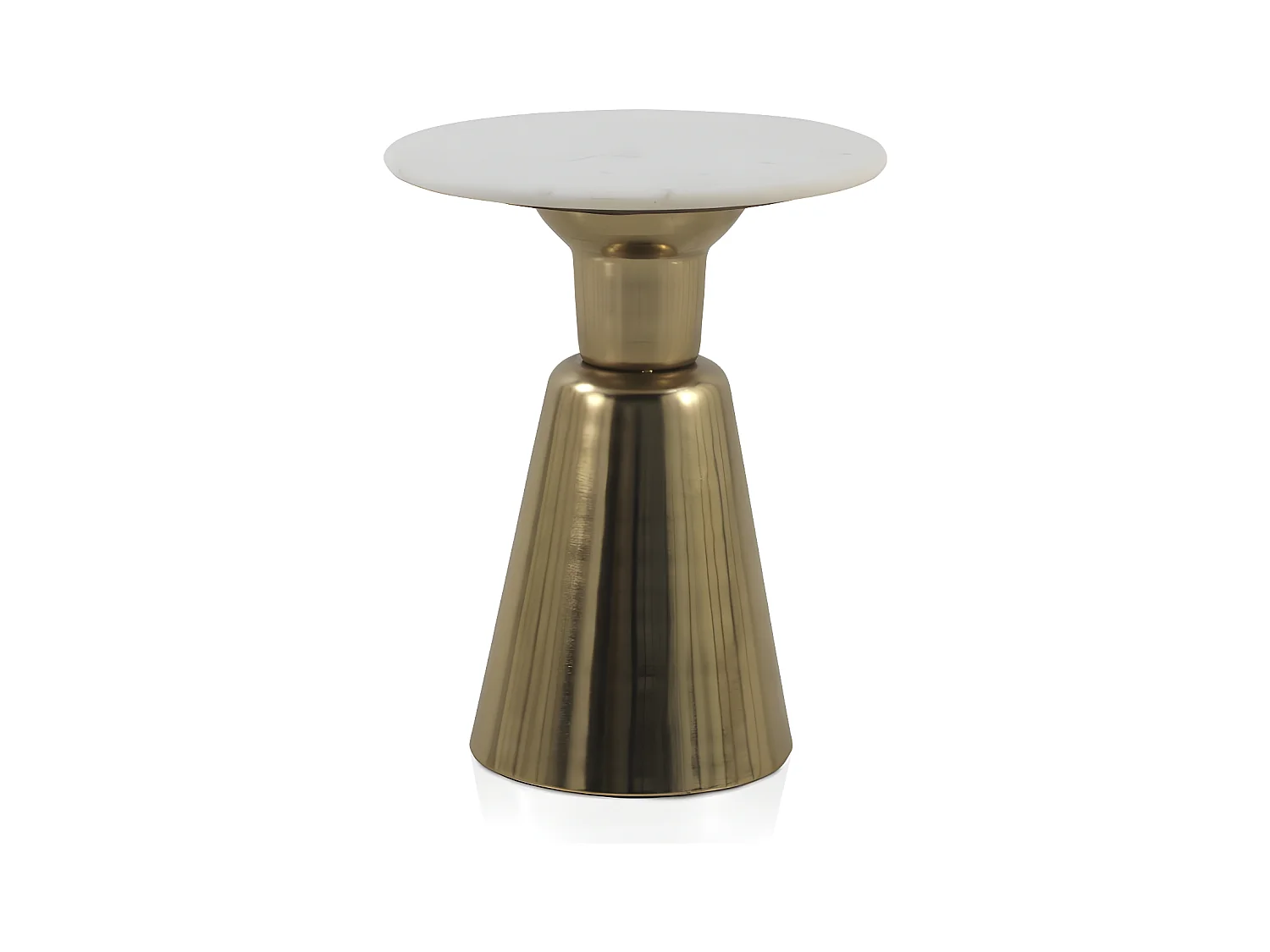 Beistelltisch mit goldenem Metallsockel und weißer Marmorplatte