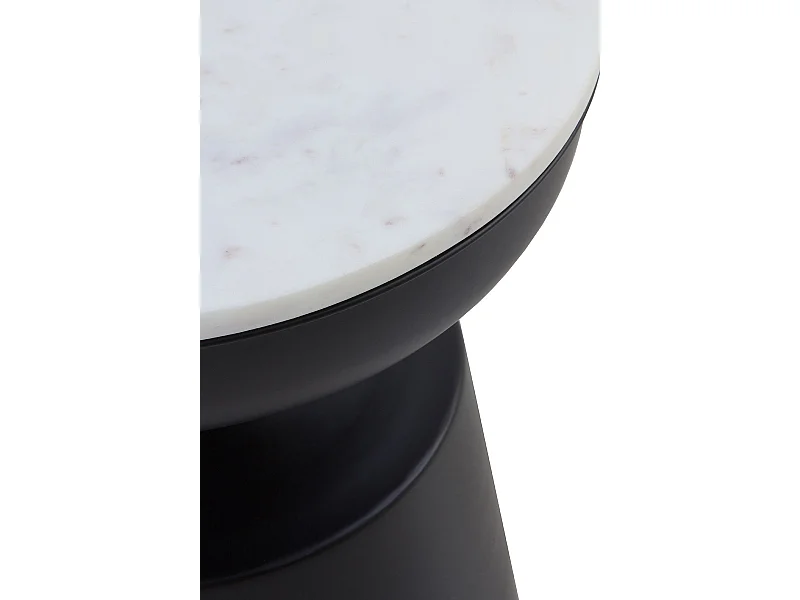 Mesa de apoio com base em metal preto e tampo em mármore branco