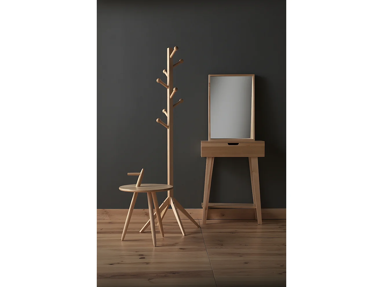 Mesa auxiliar de madera de abedul natural