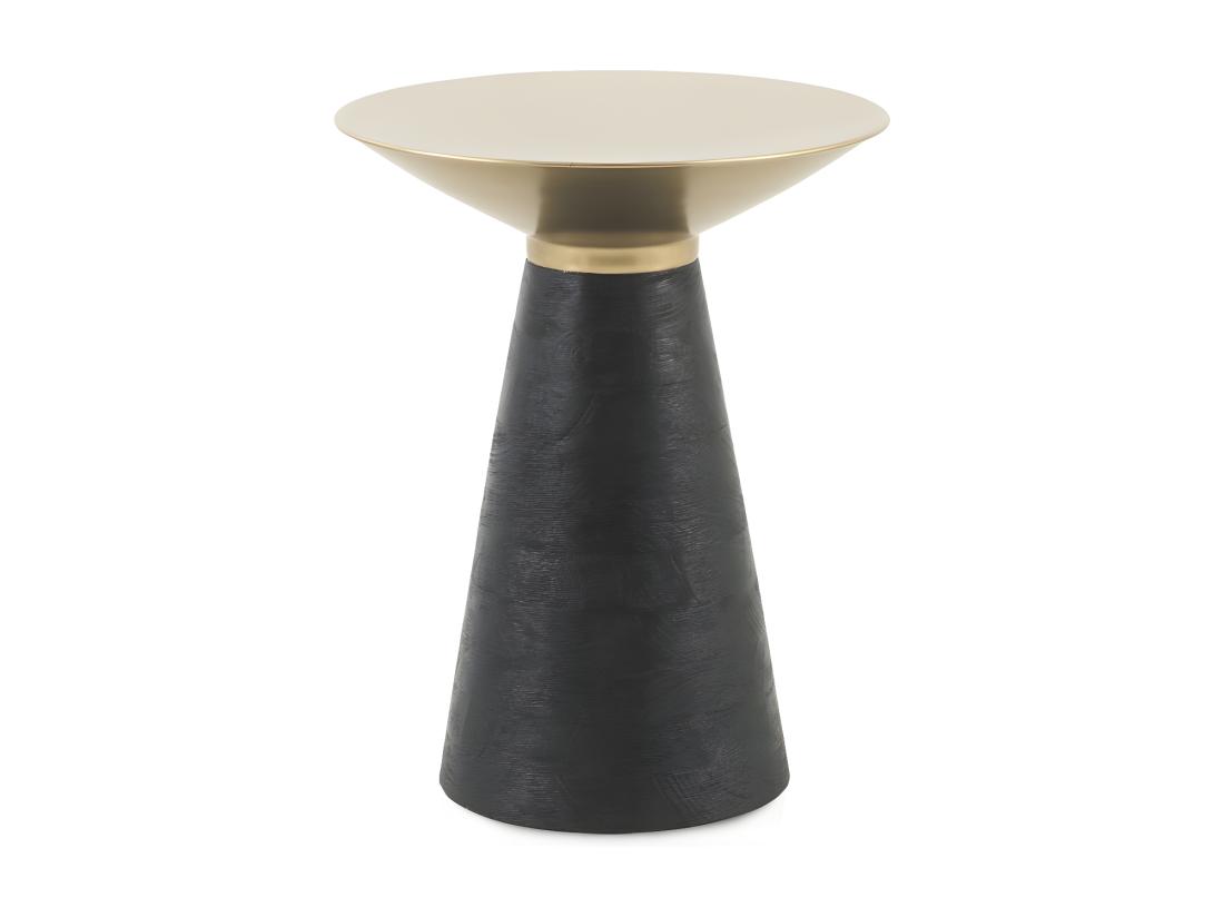 vente unique Table d'appoint avec base en bois et plateau en métal doré