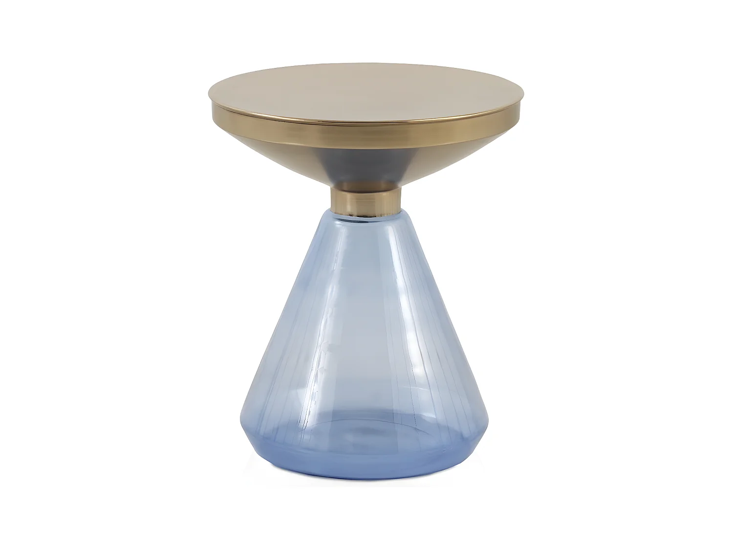 Table d'appoint avec base en verre bleu et plateau en métal doré