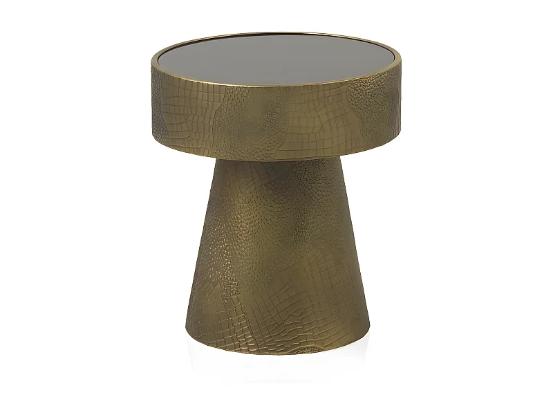 Beistelltisch aus goldenem Metall und schwarzem Glas