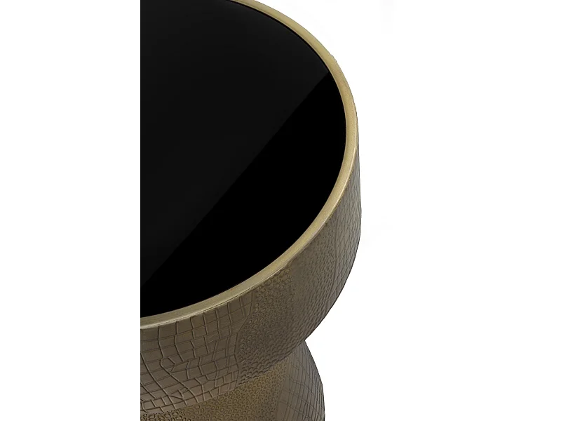 Mesa de apoio em metal dourado e vidro preto