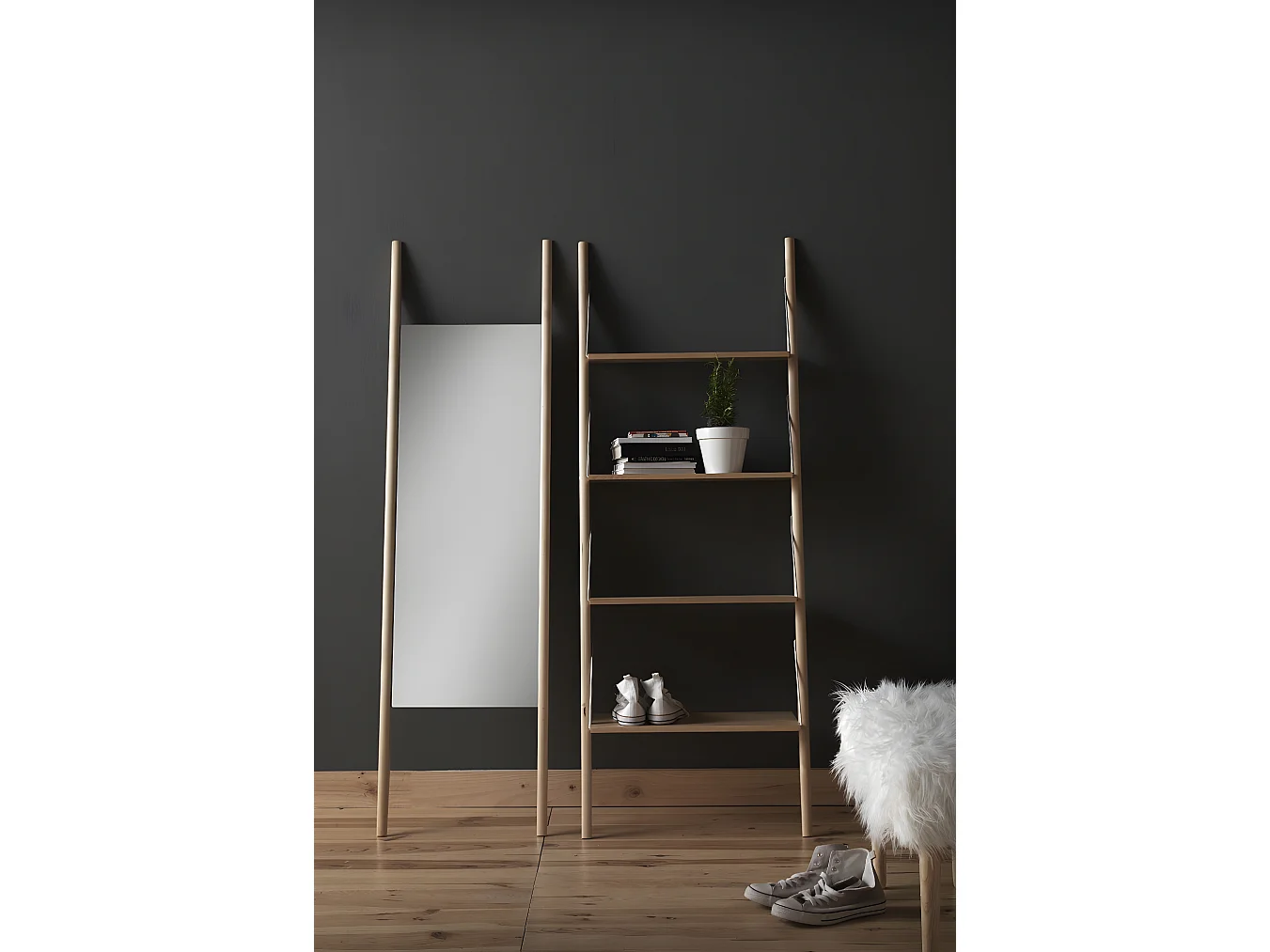 Mensola a muro in legno di betulla naturale con 4 ripiani