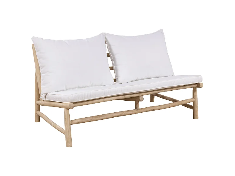 Tweezitstuinbank van teakhout met kussens - Licht naturel en wit - TULUM van MYLIA