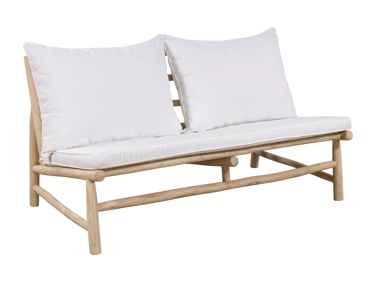 Canapé de jardin 2 places en teck avec coussins - Naturel clair et blanc - TULUM de MYLIA