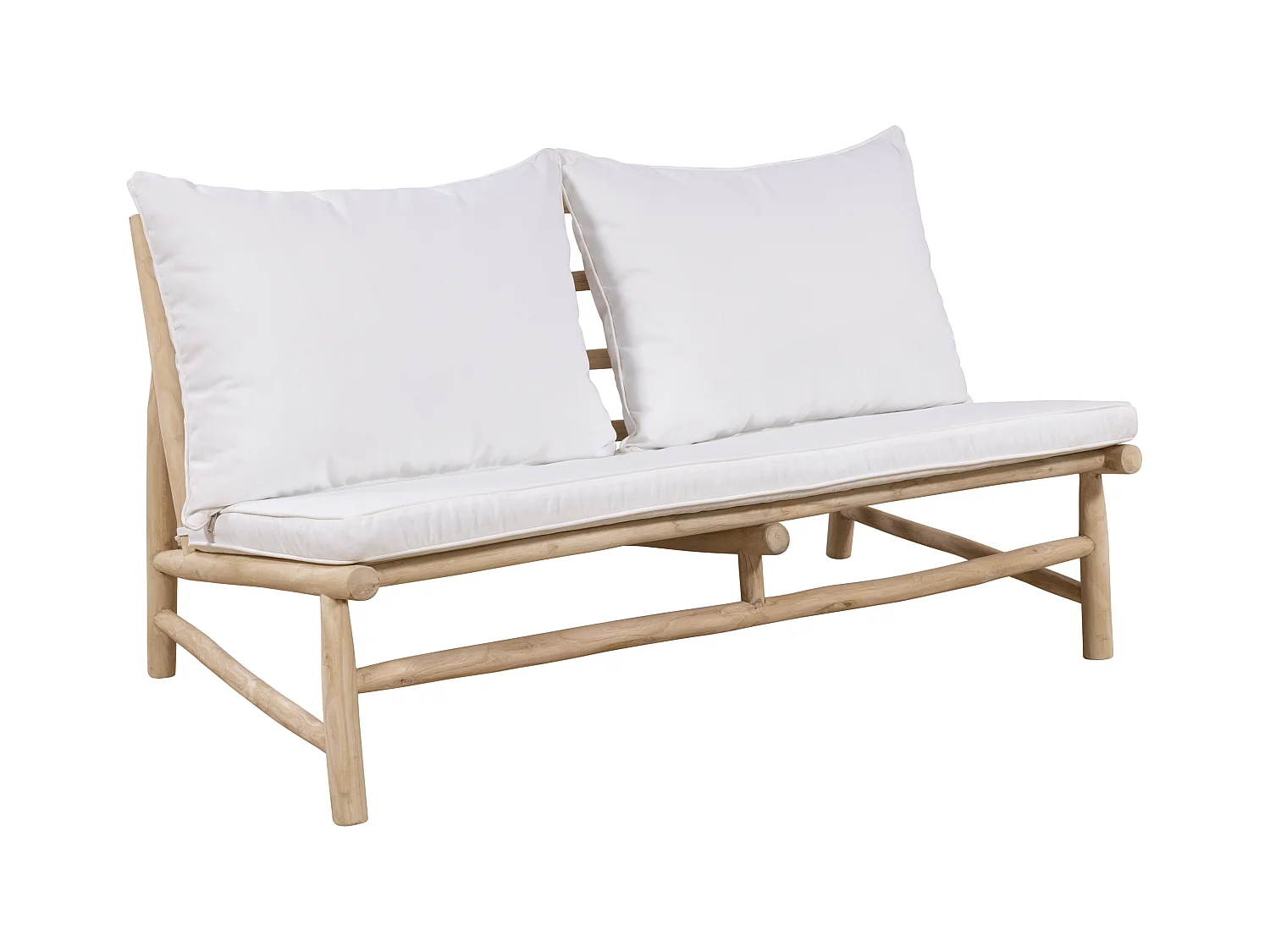 Canapé de jardin 2 places en teck avec coussins - Naturel clair et blanc - TULUM de MYLIA
