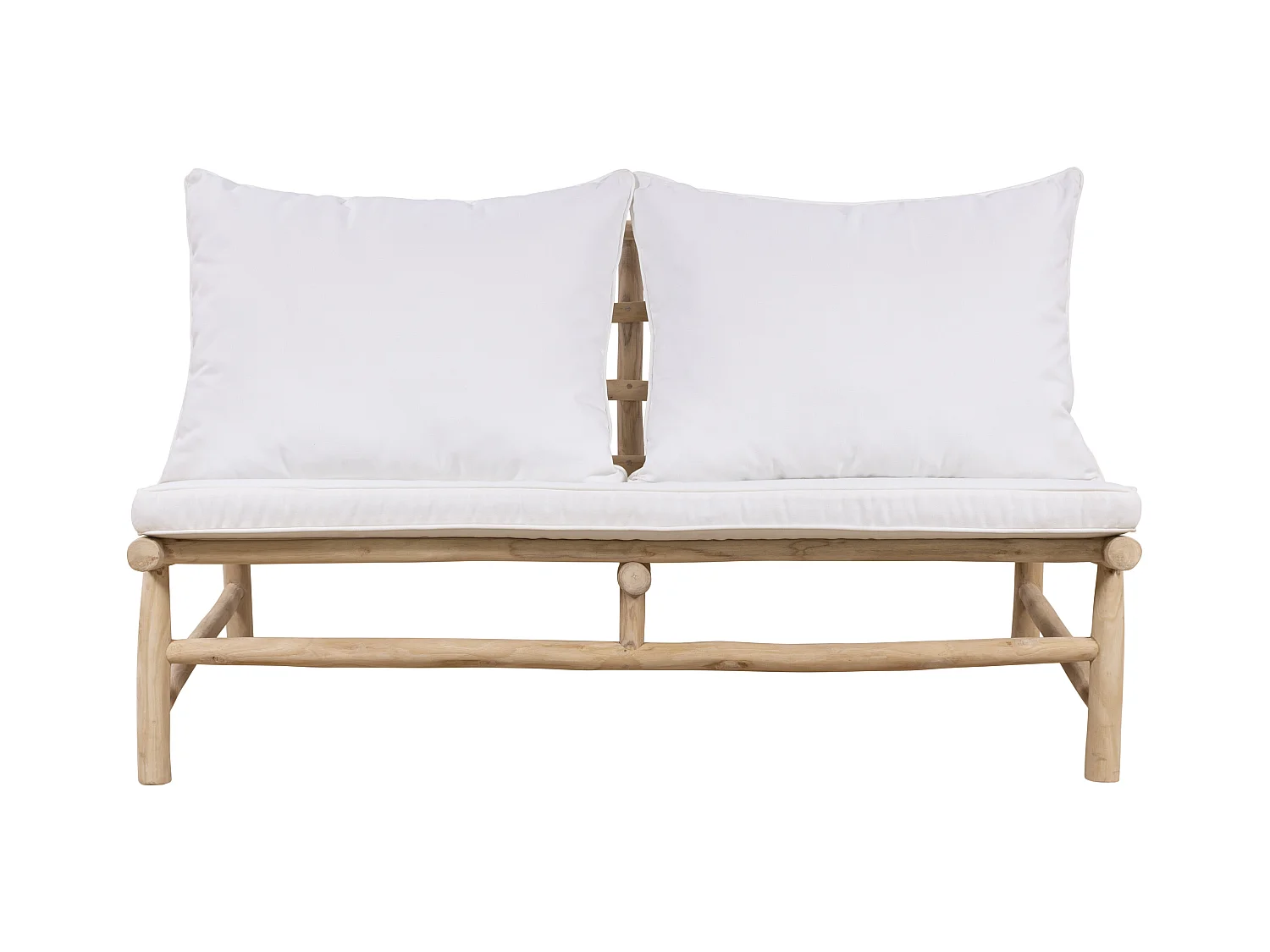 Tweezitstuinbank van teakhout met kussens - Licht naturel en wit - TULUM van MYLIA