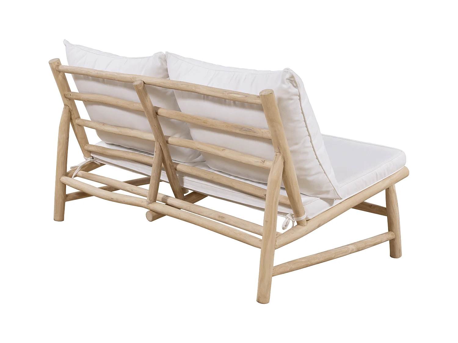 Tweezitstuinbank van teakhout met kussens - Licht naturel en wit - TULUM van MYLIA