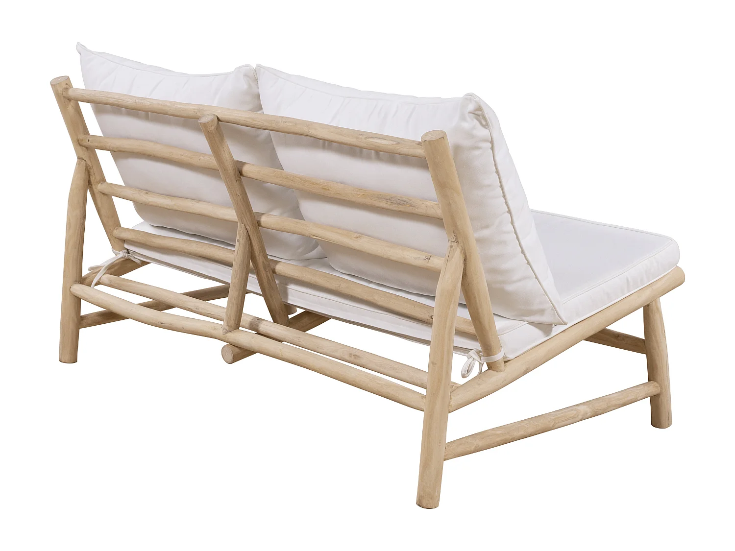 Canapé de jardin 2 places en teck avec coussins - Naturel clair et blanc - TULUM de MYLIA