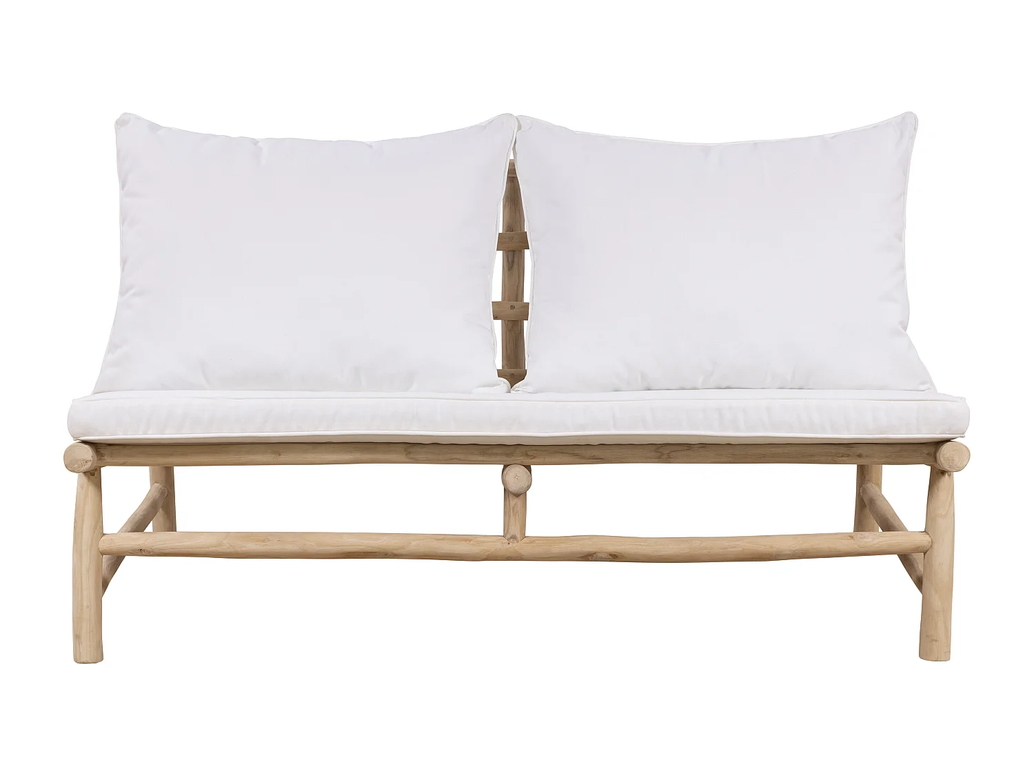 Canapé de jardin 2 places en teck avec coussins - Naturel clair et blanc - TULUM de MYLIA