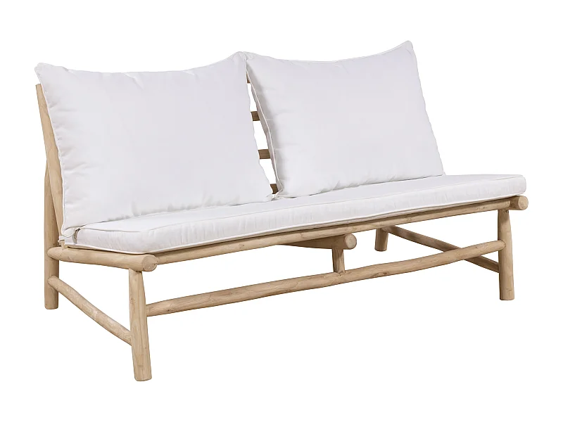 Canapé de jardin 2 places en teck avec coussins - Naturel clair et blanc - TULUM de MYLIA