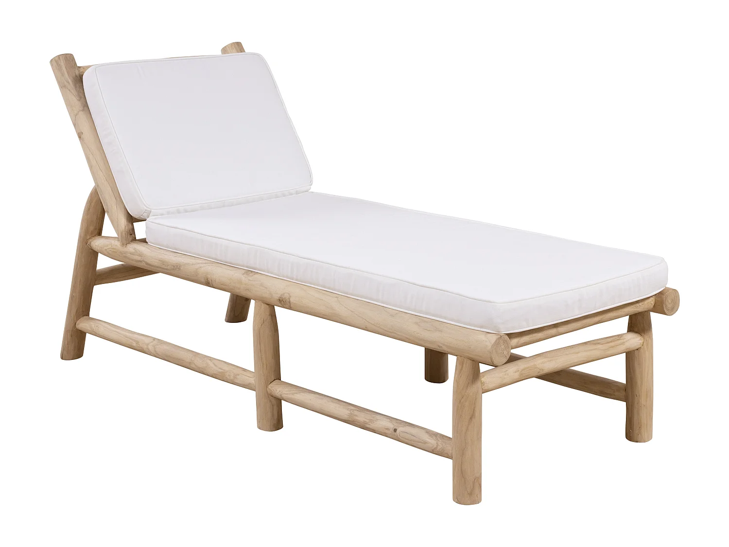 Bain de soleil en teck avec matelas - Naturel clair et blanc - TULUM de MYLIA