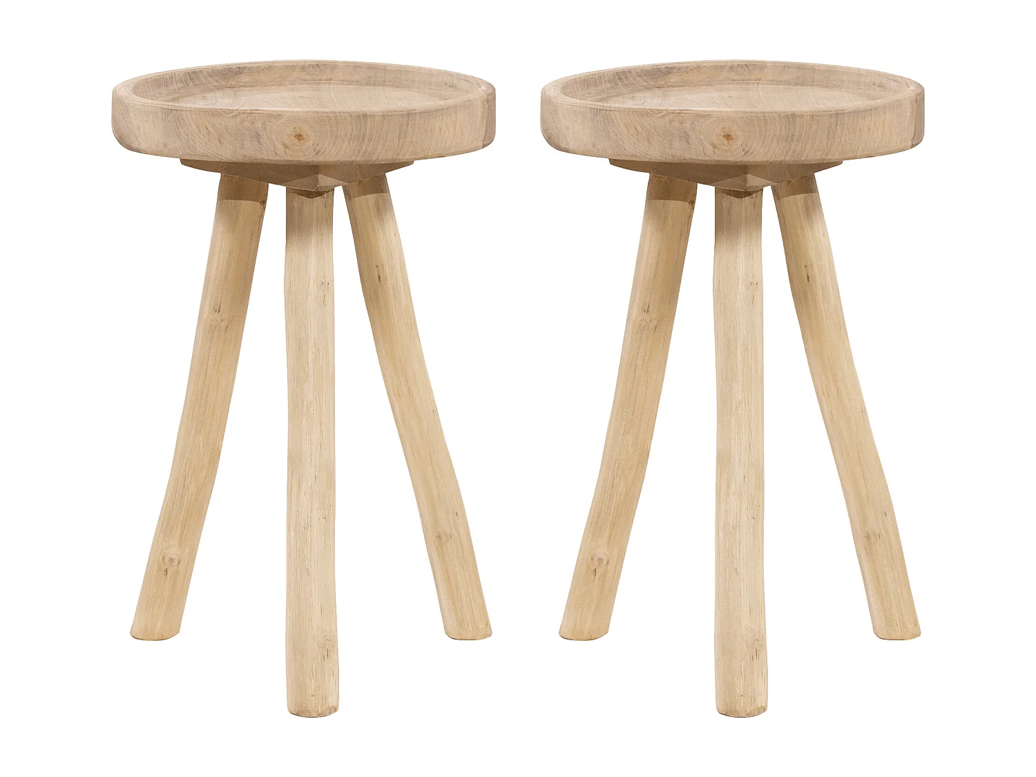 Lot de 2 tables d'appoint de jardin en teck D.30 cm - Naturel clair - TULUM de MYLIA